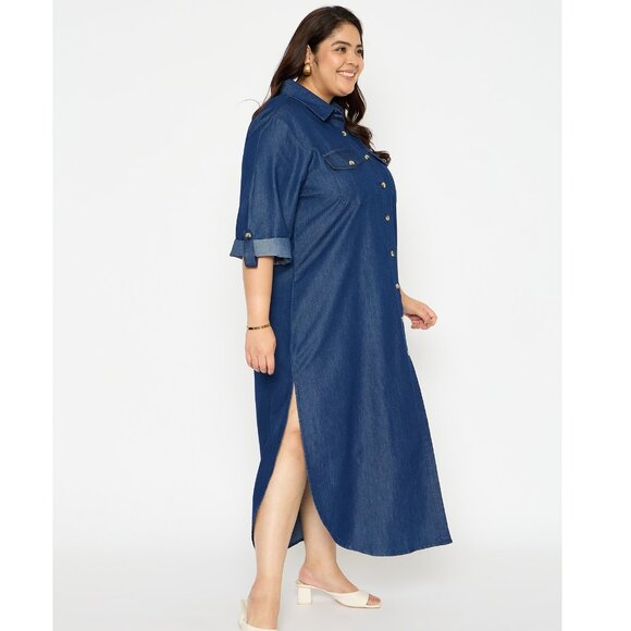 Gypsie Blu Women Denim Maxi Shirt Dress Summer Party Dress for Beach Night Party - Picture 2 of 7